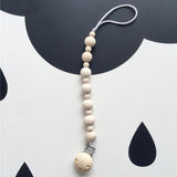 Schnullerkette Holz Baby | Nuggiband mit Metallclip & Perlen 30cm