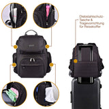 Weitere Details des Wickelrucksack Flexi: Seitenfächer, Diebstahlschutztasche und Tragevorrichtung für Reisekoffer