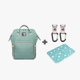 Wickelrucksack Set Uni in Mint Grün mit Kinderwagenhaken und Wickelunterlage