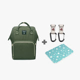 Wickelrucksack Set Uni in Oliv Grün mit Kinderwagenhaken und Wickelunterlage